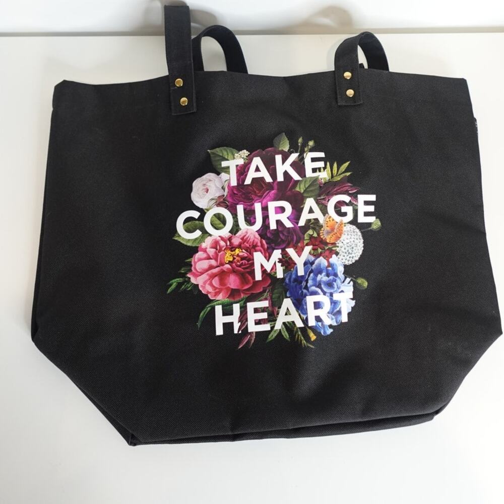 Take Courage My Heart / black canvas tote NWOT